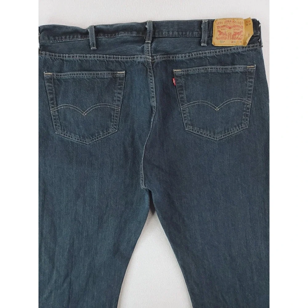 Levis 501 Jeans Mens 44x32 Blue Original Straight Button Fly Dark Wash Work Pant